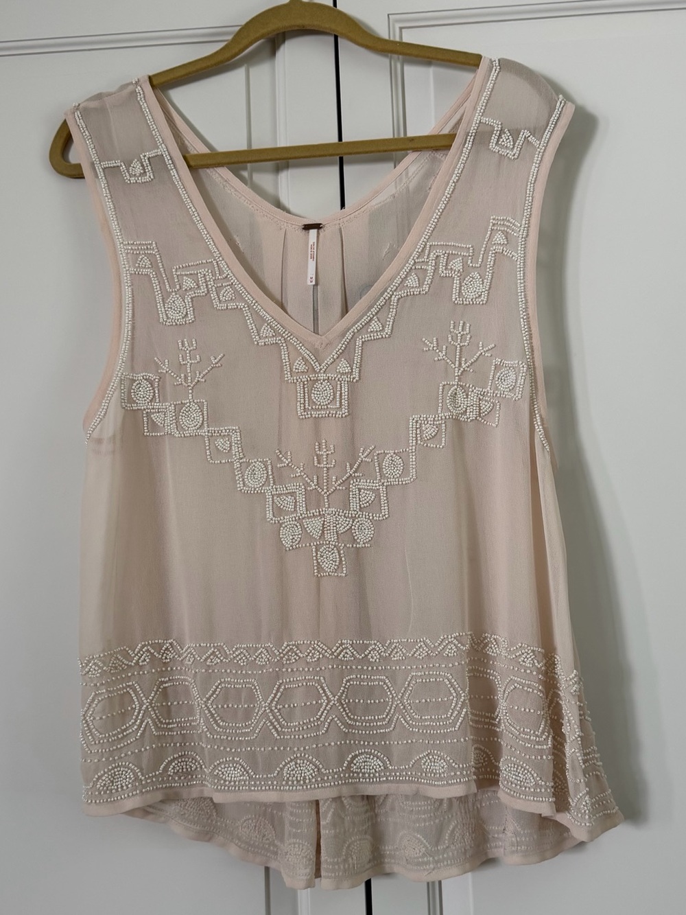 Free People Blush Pink Embroidered V-Neck Sleeveless Camisole